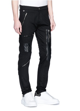 Front View - Click To Enlarge - ALEXANDER MCQUEEN - Leather zip panel biker jeans