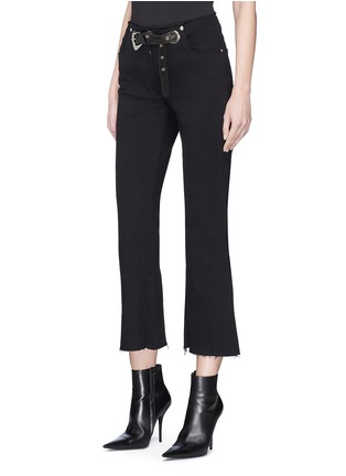 Front View - Click To Enlarge - 10229 - 'Morgan' belted cropped flared denim pants