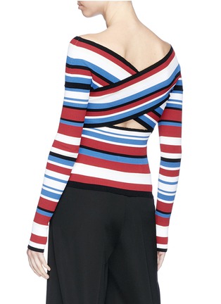 Back View - Click To Enlarge - MRZ - Cutout cross front stripe sweater