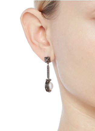 Figure View - Click To Enlarge - VALENTINO GARAVANI - Crystal faux pearl geometric drop earrings