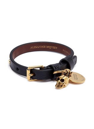 Main View - Click To Enlarge - ALEXANDER MCQUEEN - Skull charm stud leather bracelet