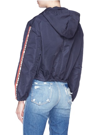 Back View - Click To Enlarge - MONCLER - 'Zirconite' logo stripe sleeve retractable hood cropped jacket