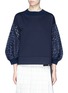 Main View - Click To Enlarge - MONCLER - Eyelet lace puff sleeve sweatshirt