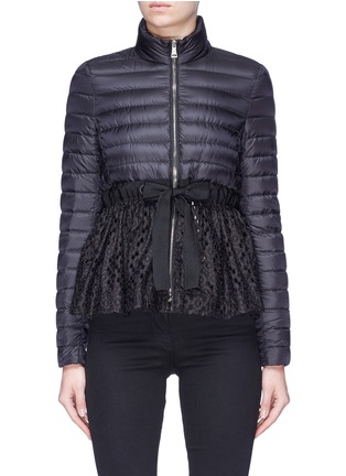 Main View - Click To Enlarge - MONCLER - 'Serpentine' tie eyelet lace peplum down puffer jacket