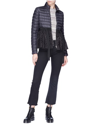 Figure View - Click To Enlarge - MONCLER - 'Serpentine' tie eyelet lace peplum down puffer jacket