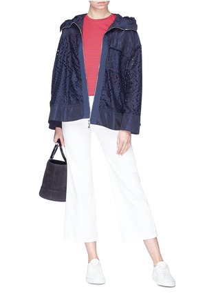 Figure View - Click To Enlarge - MONCLER - 'Obsidienne' drawstring back eyelet lace hooded cape jacket