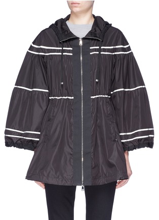 Main View - Click To Enlarge - MONCLER - 'Lazuli' contrast stripe ruched flared cape jacket