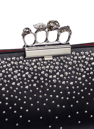 Detail View - Click To Enlarge - ALEXANDER MCQUEEN - Swarovski crystal stud leather knuckle flat pouch