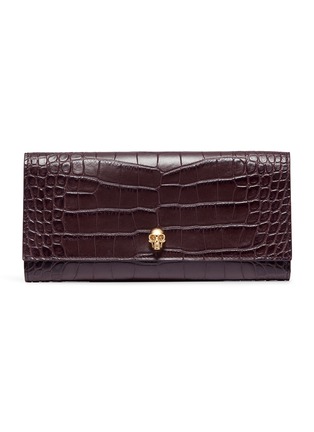 Main View - Click To Enlarge - ALEXANDER MCQUEEN - Skull croc embossed leather travel wallet