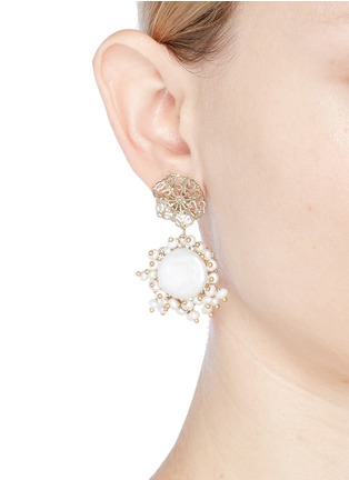 Figure View - Click To Enlarge - ROSANTICA - 'Corte' filgree stud faux pearl drop earrings
