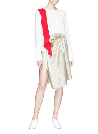 Figure View - Click To Enlarge - STELLA MCCARTNEY - 'Brynn' tie ruffle Lurex georgette mock wrap skirt
