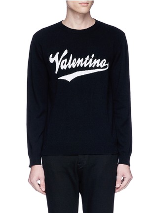 Main View - Click To Enlarge - VALENTINO GARAVANI - Logo intarsia virgin wool-cashmere sweater