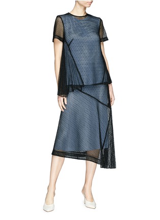Figure View - Click To Enlarge - VICTORIA BECKHAM - Floral guipure lace panel silk satin asymmetric midi skirt