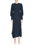 Main View - Click To Enlarge - VICTORIA BECKHAM - Drape sleeve asymmetric textured sablé midi dress