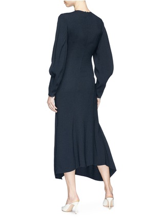 Figure View - Click To Enlarge - VICTORIA BECKHAM - Drape sleeve asymmetric textured sablé midi dress