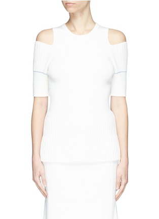 Main View - Click To Enlarge - VICTORIA BECKHAM - Cold shoulder virgin wool blend rib knit sweater