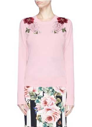 Main View - Click To Enlarge - - - Floral appliqué cashmere sweater
