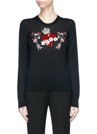 Main View - Click To Enlarge - - - Crown heart embellished cashmere sweater