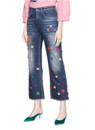 Front View - Click To Enlarge - - - Button embellished Pretty Fit cropped flared jeans