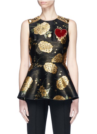 Main View - Click To Enlarge - - - Heart patch floral jacquard peplum top