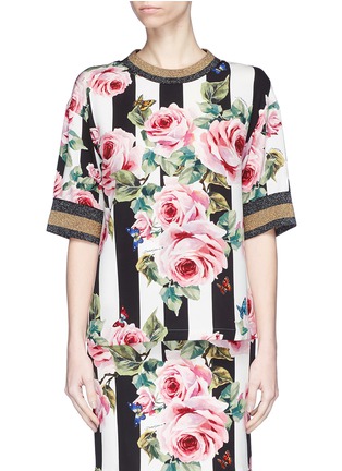 Main View - Click To Enlarge - - - Floral print stripe silk top