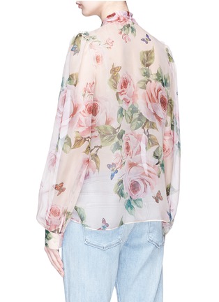 Back View - Click To Enlarge - - - Pussybow rose print chiffon blouse