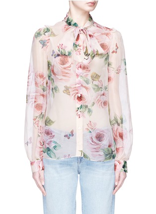Main View - Click To Enlarge - - - Pussybow rose print chiffon blouse