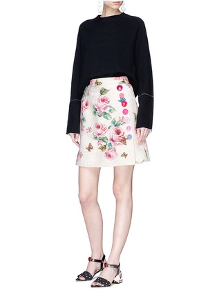 Figure View - Click To Enlarge - - - Rose print brocade mock wrap mini skirt