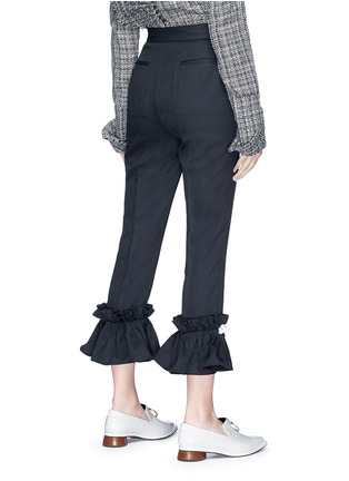 Back View - Click To Enlarge - 10296 - Ruffle cuff micro check cropped suiting pants