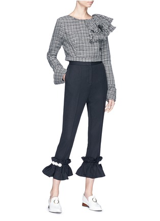 Figure View - Click To Enlarge - 10296 - Ruffle cuff micro check cropped suiting pants