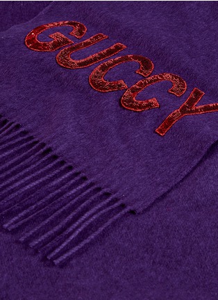 Detail View - Click To Enlarge - GUCCI - 'Guccy' logo sequinned silk-cashmere scarf