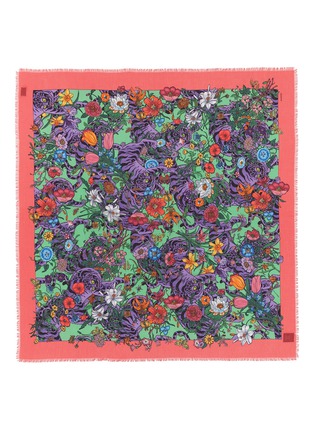 Main View - Click To Enlarge - GUCCI - Floral tiger print cotton scarf