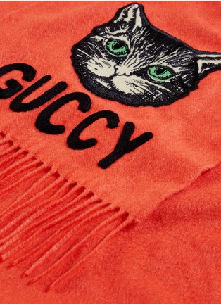 Detail View - Click To Enlarge - GUCCI - 'Guccy' mystic cat appliqué silk-cashmere scarf