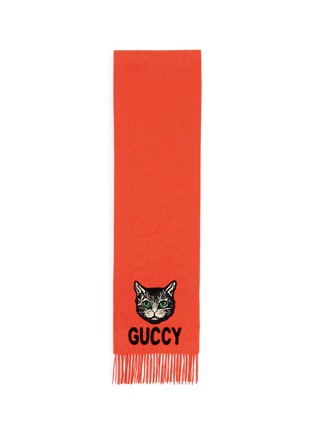Main View - Click To Enlarge - GUCCI - 'Guccy' mystic cat appliqué silk-cashmere scarf