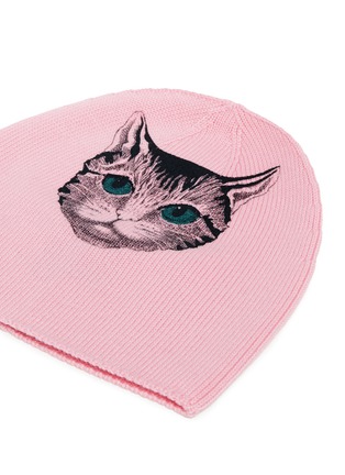 Detail View - Click To Enlarge - GUCCI - 'Guccy' mystic cat print rib knit beanie