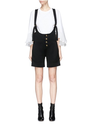Main View - Click To Enlarge - CHLOÉ - Scalloped placket virgin wool suiting short overalls