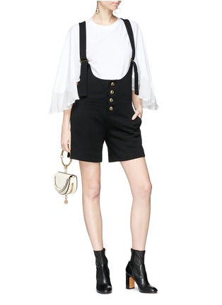 Figure View - Click To Enlarge - CHLOÉ - Scalloped placket virgin wool suiting short overalls