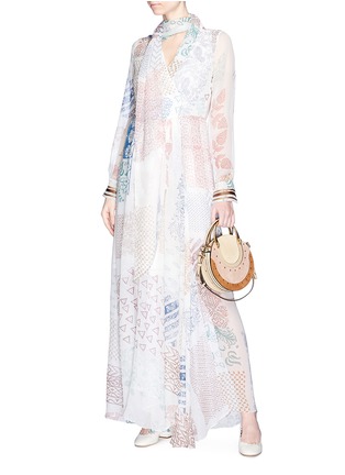 Figure View - Click To Enlarge - CHLOÉ - Tie neck graphic print silk georgette maxi dress