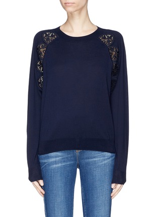 Main View - Click To Enlarge - CHLOÉ - Floral guipure lace insert wool raglan sweater