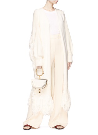 Figure View - Click To Enlarge - CHLOÉ - Fringe virgin wool long open cardigan