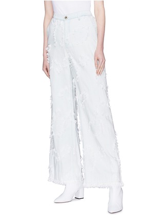 Front View - Click To Enlarge - CHLOÉ - Frayed embroidered wide leg jeans