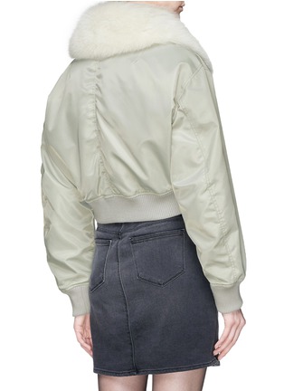Back View - Click To Enlarge - YVES SALOMON ARMY - Detachable fox fur collar rabbit fur liner cropped satin bomber jacket