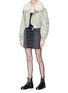 Figure View - Click To Enlarge - YVES SALOMON ARMY - Detachable fox fur collar rabbit fur liner cropped satin bomber jacket