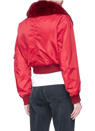 Back View - Click To Enlarge - YVES SALOMON ARMY - Detachable fox fur collar rabbit fur liner cropped satin bomber jacket
