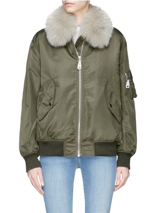 Main View - Click To Enlarge - YVES SALOMON ARMY - Detachable fox fur collar rabbit fur liner satin bomber jacket
