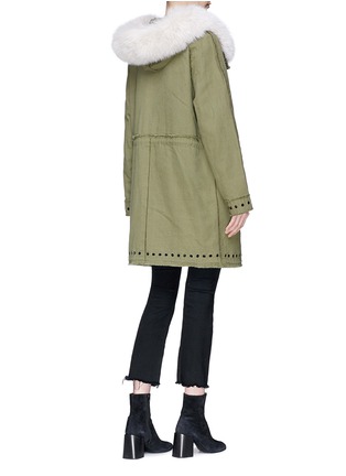 Back View - Click To Enlarge - YVES SALOMON ARMY - Detachable fox fur hooded eyelet canvas long parka