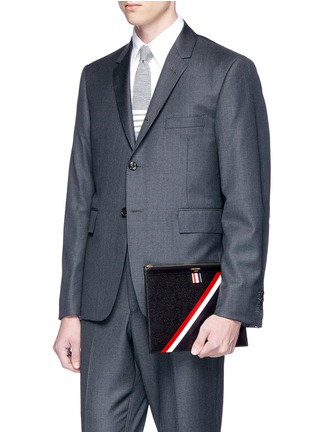 Figure View - Click To Enlarge - THOM BROWNE  - Diagonal stripe leather document holder