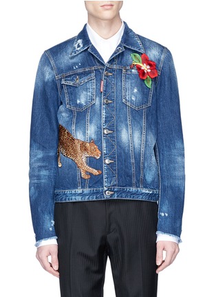 Main View - Click To Enlarge - 71465 - Leopard floral patch washed denim jacket