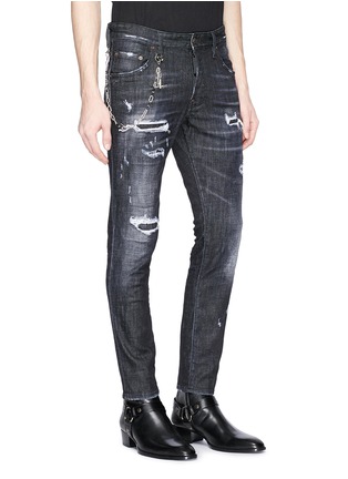 Front View - Click To Enlarge - 71465 - 'Skater' chain ripped jeans