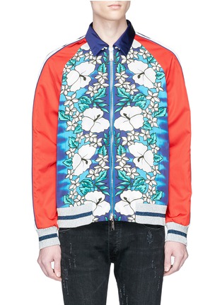 Main View - Click To Enlarge - 71465 - Floral print colourblock twill coach jacket
